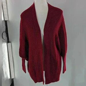 CHUNKY KNIT WINE RED OPEN CARDIGAN SWEATER Size Small NWT Oversized C+D+M